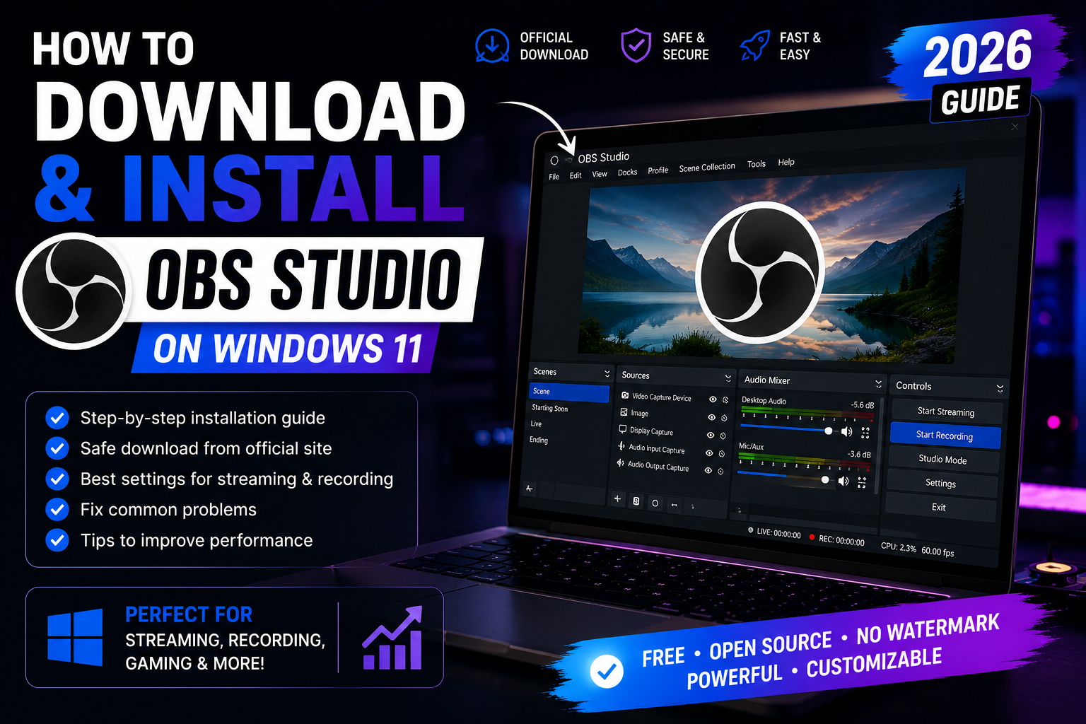 How to Download and Install OBS Studio on Windows 11 (2026 Guide)
